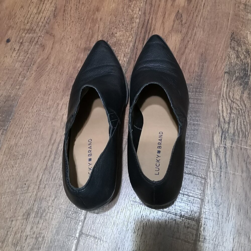 Lucky Brand Tabea‎ Leather Pointed Toe Ankle Booties Shoes Black Size 8.5M - Picture 5 of 7